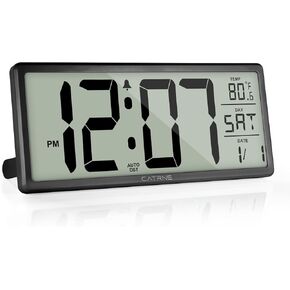 14.5Inch Large Digital Wall Clock Battery Operated Alarm Clocks with Jumbo Display,Temperature,Day and Date,Large LCD Screen Digital Clock Desk Clock for Bedroom,Office,Living Room, Black