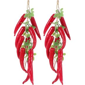 SEWACC Artificial Pepper 2PCS Fake Chili Pepper String Lifelike Fake Vegetable String for Photography Prop Home Decor (Red)