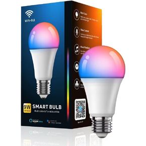 luckystyle Smart Light Bulbs, 9W A19 E26 800LM WiFi Bluetooth LED Bulbs Compatible with Alexa, Google Assistant & Home, 16 Million Colors Music Sync Color Changing Dimmable RGBWW Lights Bulb (4)