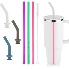3pcs Replacement Straw for Hydro Flask Tumbler 40oz, BPA Free Reusable Plastic Water Bottle Straw Accessory with 3 Silicone Straw Tip and Cleaning Brush for HydroFlask 32/28/20oz Travel Cup(6 Colors)