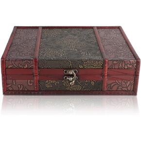 Vintage Wooden Storage Box with Lid and Alloy Lock for Jewelry Keepsake Bible Book and Home Decor, 11 x 8.5 x 3.2in Decorative Storage Box Memory Box Wooden Chest Box Decorative Storage Keepsake Box