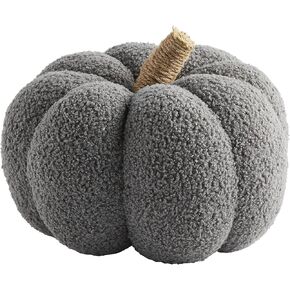 Mud Pie, Gray, Shearling Fablic Pumpkin Décor, Large, 10" x 10" Dia