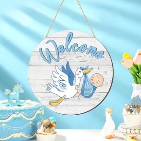 Chunful Baby Girl Door Sign Gender Reveal Welcome Baby Sign Hanging Wreath Round Rustic Wood Sign Farmhouse Decorations Wooden Holiday Front Door Sign Decor for Baby Shower Porch Party Supplies
