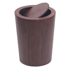 Modern Round Trash Can with Lid,Solid Real Wood Waste Basket in Walnut,8L/2.1Gal,9.25"x7.5"x11.8" Swing Top Small Trash Can, Living Room, Office & Bathroom Farmhouse Loft Wooden Style