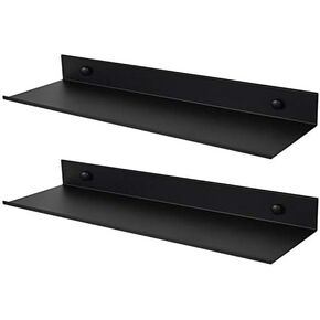 TLBTEK 2 Pcs 16inch Black Floating Shelves,Rustic Farmhouse Floating Shelves Wall Mounted Storage for Bathroom, Bedroom, Living Room, Kitchen
