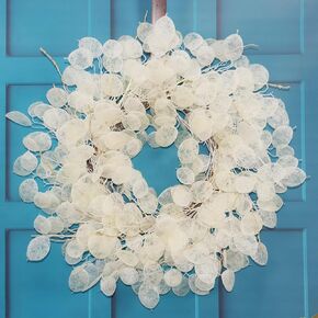 20 Inch Fall Wreaths for Front Door - Faux Lunaria Annua Fake Eucalyptus Silver Dollar Leaves Fall Wreath Door Reef Home Decor Beige