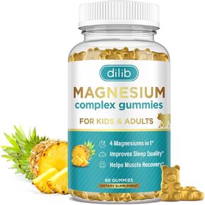 Magnesium Complex Gummies- Calm Chewable Gummies for Kids & Adults- Magnesium Glycinate, Taurate, Citrate, Malate, Supplement-Support Calm Stress Relief, Bone, Muscle, Mood Vegan, 60 Gummies