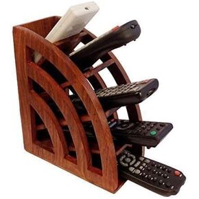 Wooden Remote Control Storage Holder Stand-Floral Engraved Caddy Holder Desktop Organizer Rack Store smart remote Media Player Remote Table Accessories in Kuwait