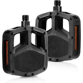 9/16 Inch Bike Pedals 1 Pair, Mountain Bike Pedals with Reflective Strips PP Bicycle Pedals with Non-Skid Platforms，Waterproof Pedals for Road Bike Mountain Bike E-Bike Fixed Gear Bike BMX Bike