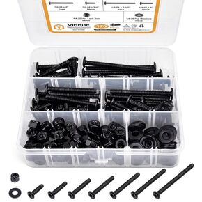 VIGRUE 1/4-20 Flat Socket Head Screw Assortment Furniture Bolts Countersunk Screws Lock Nuts Kit, Stainless Steel 18-8 (304), Black Oxide, Length 3/4" to 3"