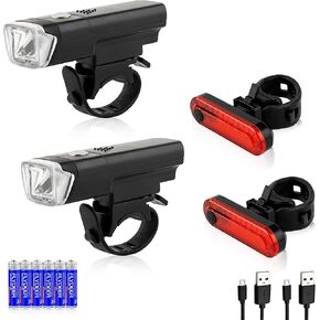 Kunhe Bike Lights, High Lumens LED Head Lights for Night Riding Men Women & Kids, 2 Bundle for Bike Lights Front and Back, Waterproof, 4 Lights Modes.