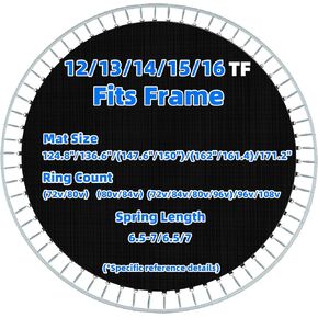 Trampoline Replacement Jumping Mat with V-Ring,Compatible with 12ft /13/ 14ft / 15ft /16ftRound Trampoline Frame,8 Rows of Stitching