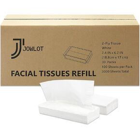 Facial Tissue Refill - 30 Packs Soft Tissues Bulk for Tissue Box Holder and Tissue Box Cover, 100 Tissues Per Pack, 3000 Total for Home Office Car Restaurant Hotel