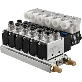 Electrical Pneumatic 6 Solenoid Valve 4V210-08 DC12V PT1/4 5 Way 2 Position Manifold Base Muffler Quick Fittings Set