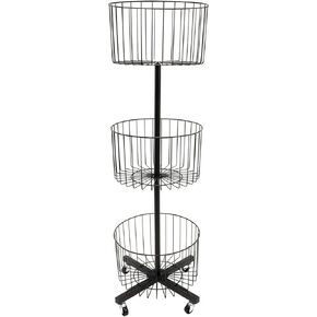 3TBASKETDSP Rolling 3-Tier Basket Bin Floor Display, Black