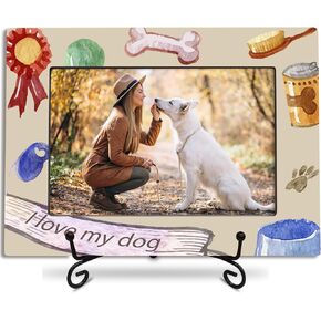 Wooden Picture Frame - I Love My Dog - 1 Watercolor Wood Photo Frame With A Metal Stand - Tabletop Display, Gift For Dog Owner, Puppy Elements, Home & Office Decoration & Supplies Horizontal)-A13