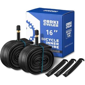 Corki Cycles 16 Inch Bike Tube, Stroller Tire Tube 16" x 1.5 1.75 1.95 2.0 2.1 2.125 2.25 2.3 2.35 2.4 Schrader Valve 32mm, Butyl Rubber Bicycle Tube Replacement 2 Pack
