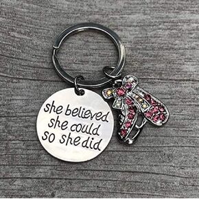 Sportybella Figure Skating Keychain, Ice Skating Jewelry, She Believed She Could So She Did Skate Charm Key Ring - Figure Skating Gifts