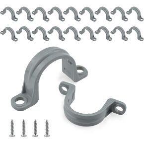 3/4 Inch PVC Pipe Straps U PVC Clip, Snap Conduit Clamp, 2 Holes Plastic Grey Conduit Strap, Pipe Mounting Brackets, Flexible Conduit Hanger Fittings for PVC Pipes, Conduit and Cables, 20 Pack