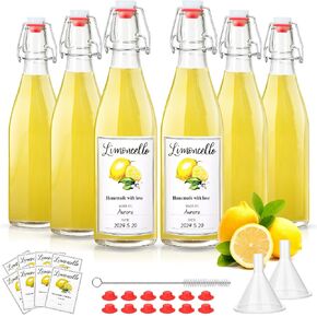 Maxcheck 6 Pcs Swing Top Glass Bottles for Limoncello Homemade 16 oz Clear Flip Top Beer liquor Bottles with Airtight Cap Lids Labels for Home Brewing Limoncello Making Beverages Liqueur in Kuwait