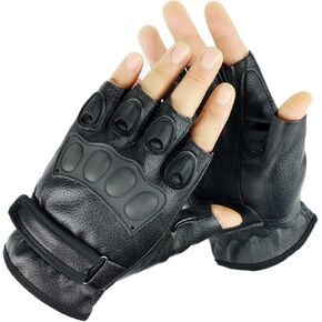 Fingerless Leather Gloves Half Finger Leather Gloves for Shooting Riding Paintball Motorcycle Break Dance Halloween Accessories Protective Outdoor Sports Gloves
