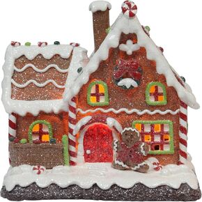 MOMENTS IN TIME 7.5"H Gingerbread Village House - LED Lights, Battery Operated Christmas Village - Hand-Painted Polyresin