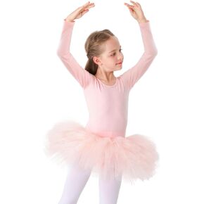 Bezioner Girls Cotton Ballet Dance Dress Cute Tutu Skirted Leotard Long Sleeve