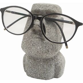 Moai Eyeglass Holder Stand Easter Island Stone Decoration Fun Glasses Holder Display Stands Modern Home Resin Sculptures Decorative Nightstand Home Office Desk Decor (Gray)