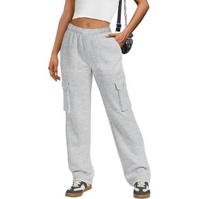 IVIR Womens Cargo Sweatpants Fleece Lined Wide Leg High Waisted Pants S-XXL