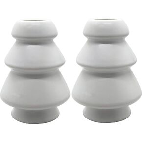 Christmas Tree Candlestick Holders Christmas Xmas Decoration Table Centerpieces - Set of 2 Decorative Ceramic Taper Candle Holders for Dining Room, Mantel, or Wedding