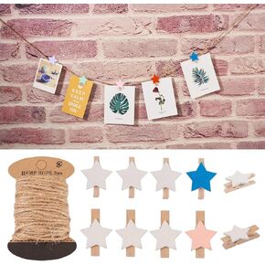 Pandahall 100 قطعة من دبابيس الملابس الخشبية على شكل قلب، مشابك صور أوتاد ورقية، دبابيس ملابس صغيرة ذهبية وفضية، عرض حامل بطاقات العطلات، مع خيط الجوت بطول 10.9 ياردة in Kuwait