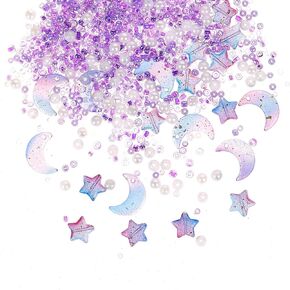 2200Pcs Star Moon Shape Beads Seed Glass Beads for Jewelry Making, Blue Series Acrylic Craft Beads Colored Beads for DIY Craft Bracelets, Pearl Beads Loose Spacer Beads for DIY Crafts