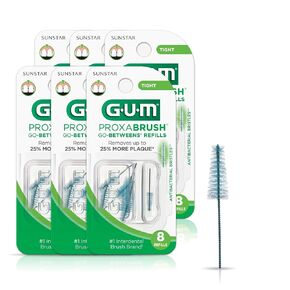 GUM Proxabrush Go-Betweens Refills - Tight - Compatible Permanent Handle -Reusable Interdental Brushes for Tight Teeth - Soft Bristled Dental Picks, 8ct(6pk)