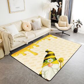jejeloiu Gnome Living Room Rugs Area Rug 3x5 Honey for Kids Boys Girls Bees Decor Decorative Rug Yellow Microfiber Indoor Floor Mat Bedroom