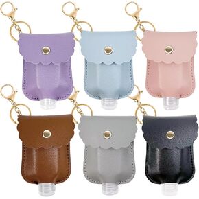6 Pcs Hand Sanitizer Keychain Portable Leather Sanitizer Holder, 30ml Leakproof Plastic Bottle with Leather Keychain Holder