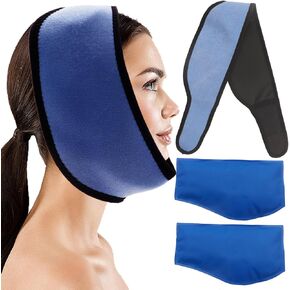 Face ice Pack for Jaw, Toothache Ice Pack Cold Compress for Head and Chin, Reusable Hot or Cold Gel Packs Pain Relief for TMJ, Oral and Facial Surgery, Dental Implants (1 Wrap+2 Ice Pack)