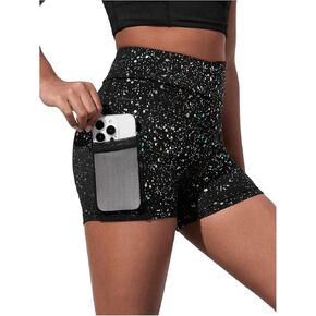 OYOANGLE Girl's Workout Athletic Biker Shorts with Pocket Printed Sporty Gym Yoga Shorts