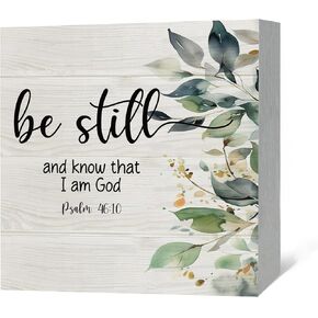 Be Still And Know That I Am God Wood Box Sign Desk Decor, Christian Wooden Sign, Inspirational Quotes Wooden Block Box Sign Decoration for Farmhouse Tabletop Prayer Room Shelf Table Decor Plaques