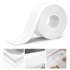 White Caulk Tape Self Adhesive, Waterproof Toilet Caulk Sealant Tape, Shower Seal Strip for Kitchen, Countertop, Bathroom, Bathtub, Sink, Toilet Edge Protector with Sealing Tool (1.5"x16.4Ft)