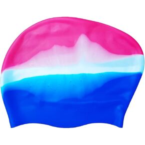 Long Hair Silicone Swim Cap Women Girl Waterproof Bathing Pool Swimming Cap Cover Ears to Keep Your Hair Dry, Anti-Slip and 3D Soft Stretchable Durable Easy to Put On and Off (Pink)