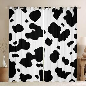 Cow Print Curtains for Bedroom Living Room Kids Black White Blackout Curtains Cartoon Milk Cow Darkening Dreapes Decor Farmhouse Window Treatments 2 Panels, 42 x 63 Inch
