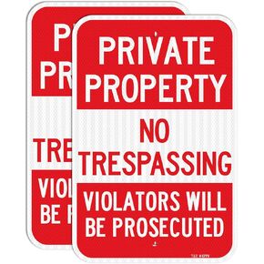T&R (2 Pack) Large Private Property No Trespassing Sign, 18" x 12" Engineer Grade Reflective Sheeting, Rust Free Aluminum, Weather Resistant, Waterproof, Fade Resistant, 2 Pre-drilled Holes