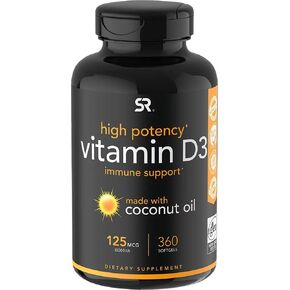 Vitamin D3 5000iu, 125mcg Coconut Oil Softgels, 360ct