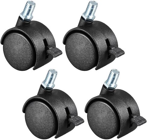 uxcell® 1.5 Inch Swivel Caster Wheels Nylon 360 Degree Threaded Stem Caster Wheel with Brake, M8 x 15mm, 100lb Total Capacity, Pack of 4 in Saudi Arabia