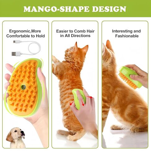 فرشاة ستيمي مانجو للقطط، فرشاة شعر للحيوانات الأليفة بالبخار 3 في 1 للكلاب والقطط، تقضي على شعر الحيوانات الأليفة المتطاير والمتشابك، فرشاة تزيين مع رذاذ الماء لمستلزمات القطط، مشط للكلاب لتساقط الشعر وتدليكه in Kuwait