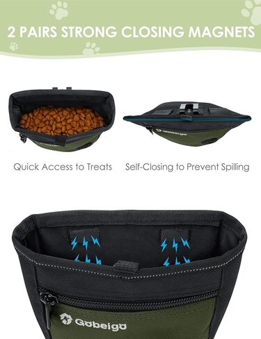 Gobeigo Dog Treat Pouch and Training Clicker, Upgrade Two Magnetic Closure to Prevent Spills, 2 Cup Treat Bag with Poop Bag Dispenser, Metal Clip Waist Belt Fanny Pack for Pet Walking (Black/Gray) in Kuwait