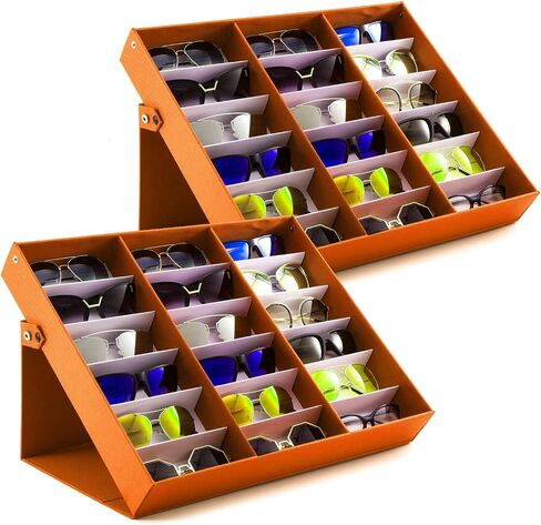 18 Slot Sunglasses Organizer Box Stand Display Case/Tray, Snap Close & Polyester Silk Lined (2, ORANGE) in Kuwait