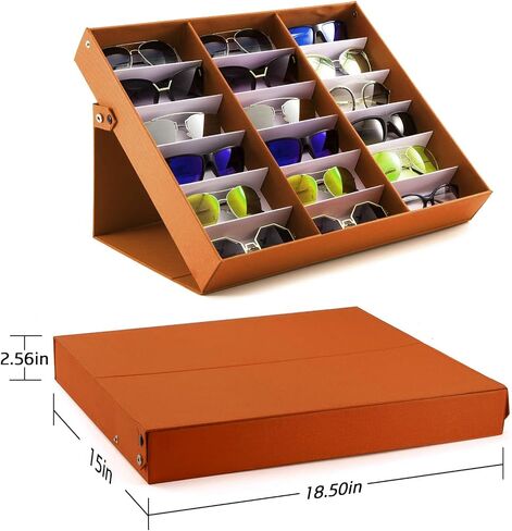 18 Slot Sunglasses Organizer Box Stand Display Case/Tray, Snap Close & Polyester Silk Lined (2, ORANGE) in Kuwait