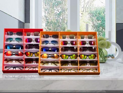 18 Slot Sunglasses Organizer Box Stand Display Case/Tray, Snap Close & Polyester Silk Lined (2, ORANGE) in Kuwait