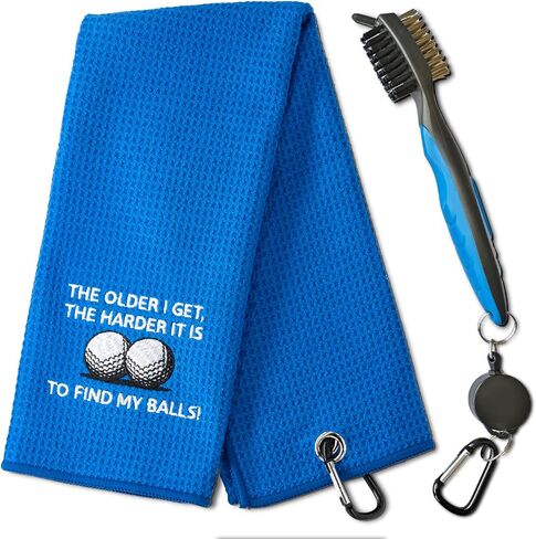 DYJYBMY كلما تقدمت في السن، أصبح من الصعب العثور على مجموعة مناشف الجولف المضحكة من My Balls، مناشف جولف مطرزة مع فرشاة تنظيف بمشبك، هدايا جولف للرجال، هدايا عيد ميلاد لمحبي الجولف، هدية تقاعد in Saudi Arabia